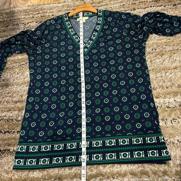 Michael Kors 1X Tunic V Neck Long Sleeve blue green stretch - Picture 9 of 10